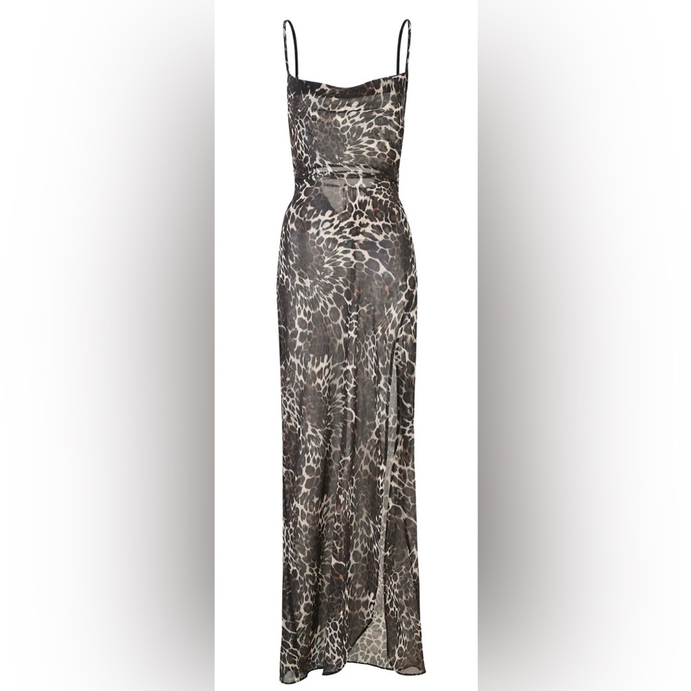 Tiger mist sheer leopard print backless maxi dress